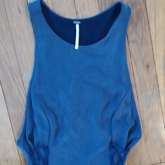 Free People Maxi Dress Medium Stella Cupro Lace-up Pleated Navy Blue Boho - Picture 10 of 14